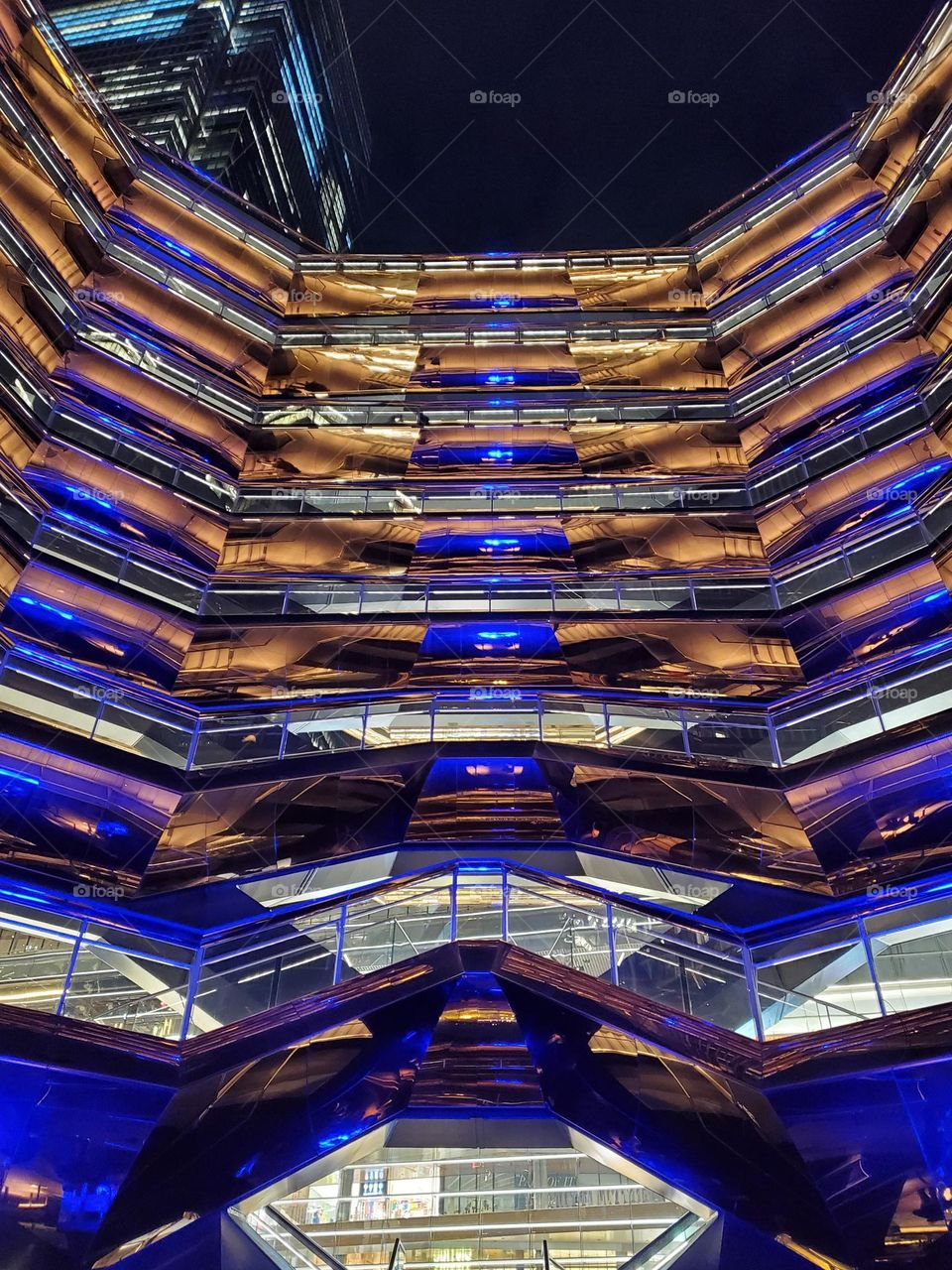 Looking up from inside The Vessel in New York City