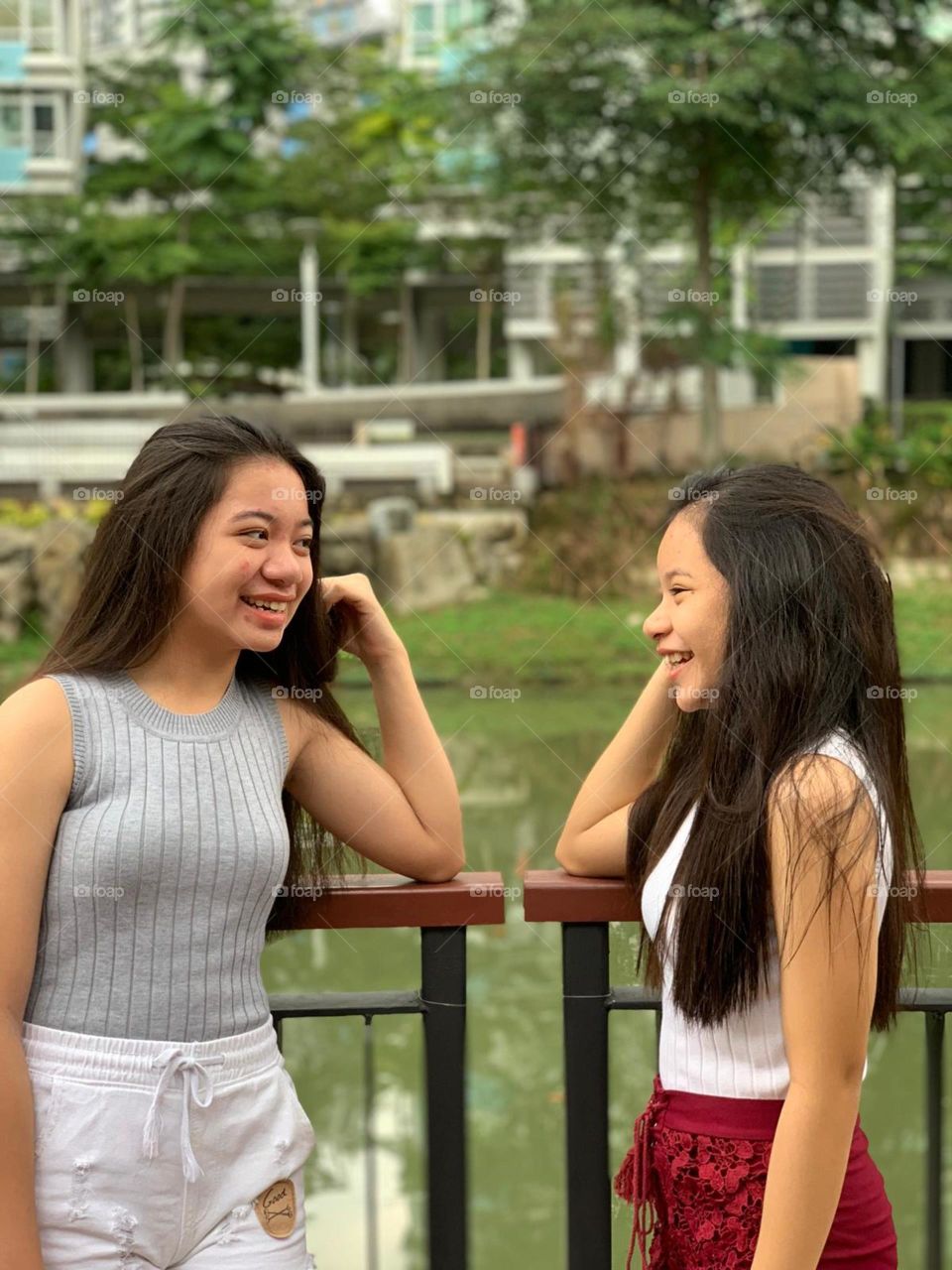 Stolen shot of two girls laughing 
