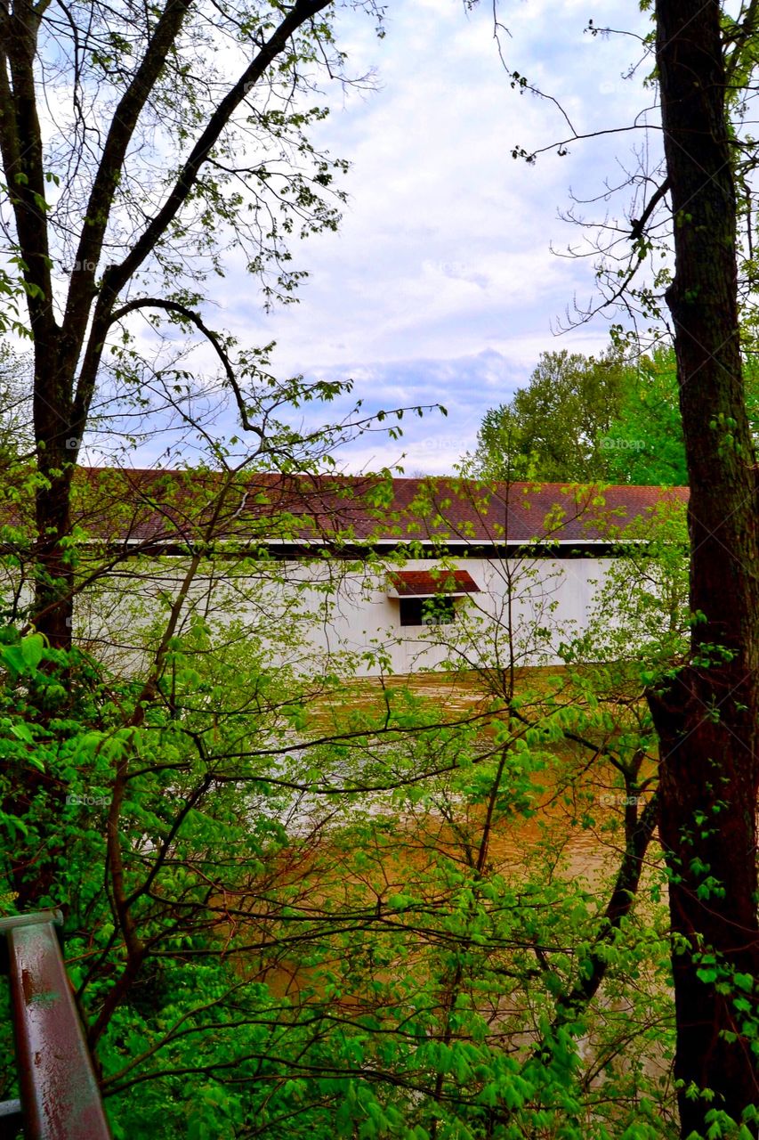Covered bridge on the river in Indiana 