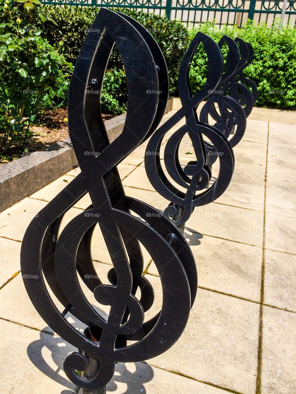 Bike rack in the shape of a musical note 