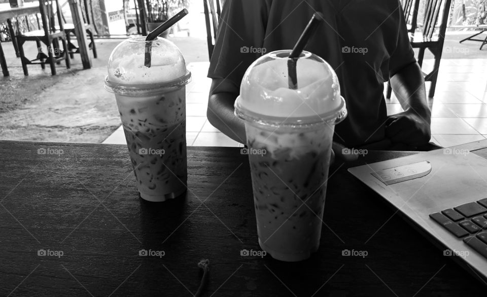 Cappuccino and americano at Thai café