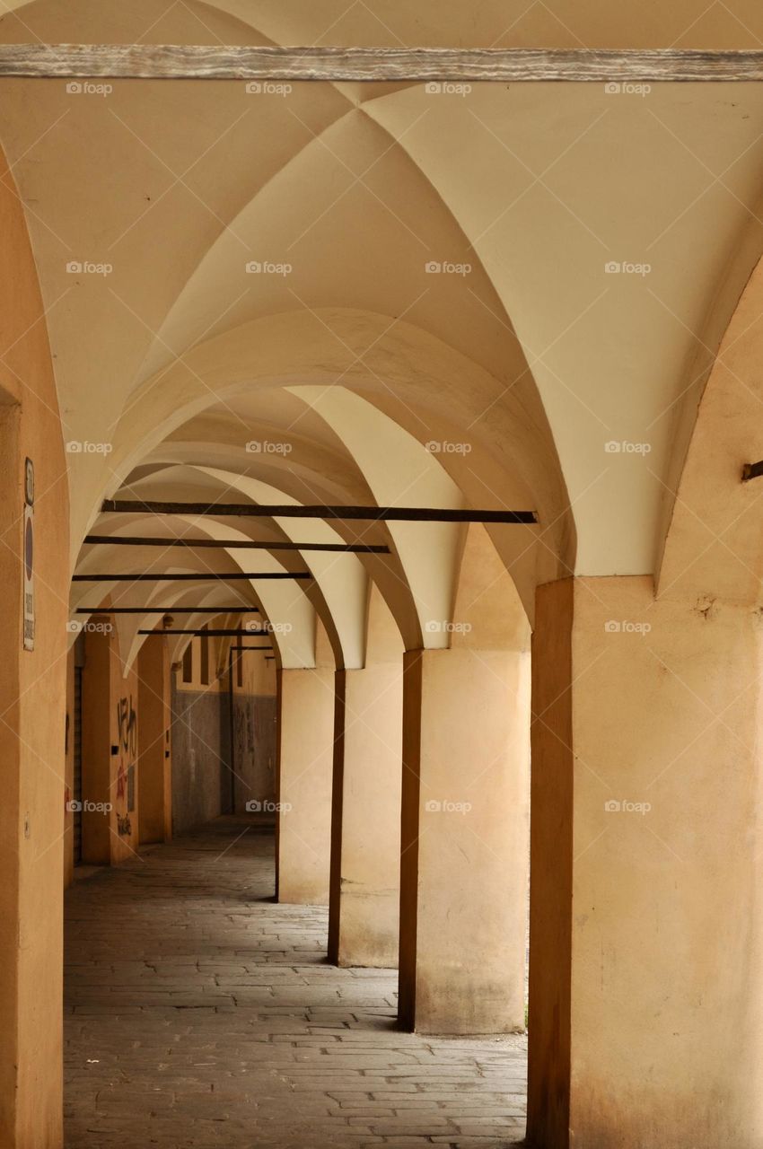 Series of arches under the arcades in Padova, Italy 