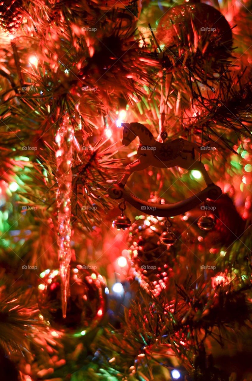 Christmas lights. Christmas tree close up.