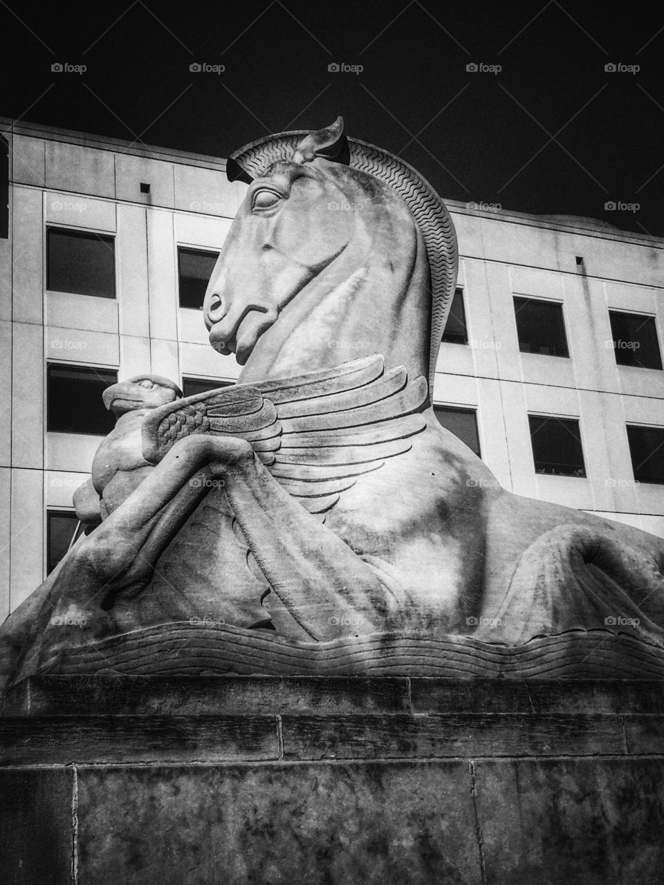 Limestone horse and eagle at the War Memorial building v3