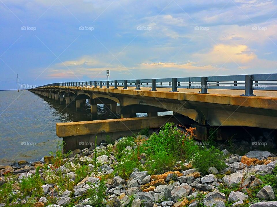 Lake Ponchartrain Bridge. This is the older and smaller Hwy 11 bridge on one end of Lake Ponchartrain near New Orleans.