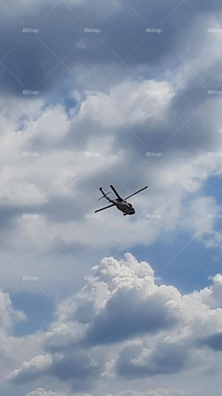 Helicopter in the sky, helicopter,sky,clouds,cloudy,landscape,nature,colorful,propeller,to fly