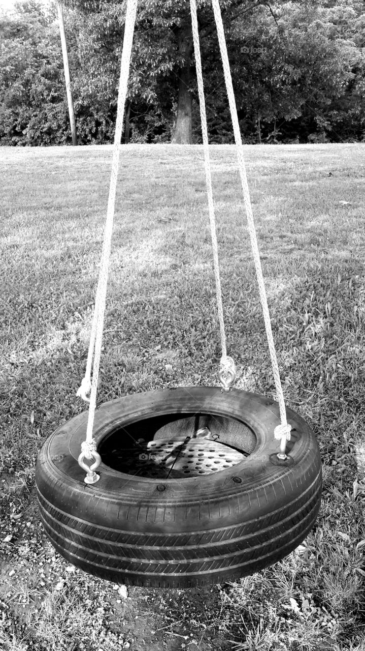 Tire Swing. Black and white