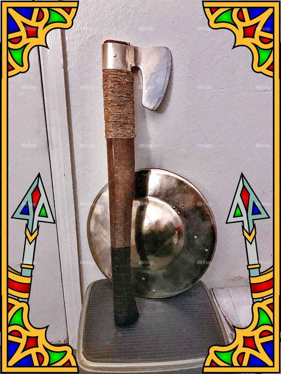 Buhurt ax and buckler set. Not only are these battle-ready implements employed for mock medieval armored combat, they are great for martial arts training and workout routines too.