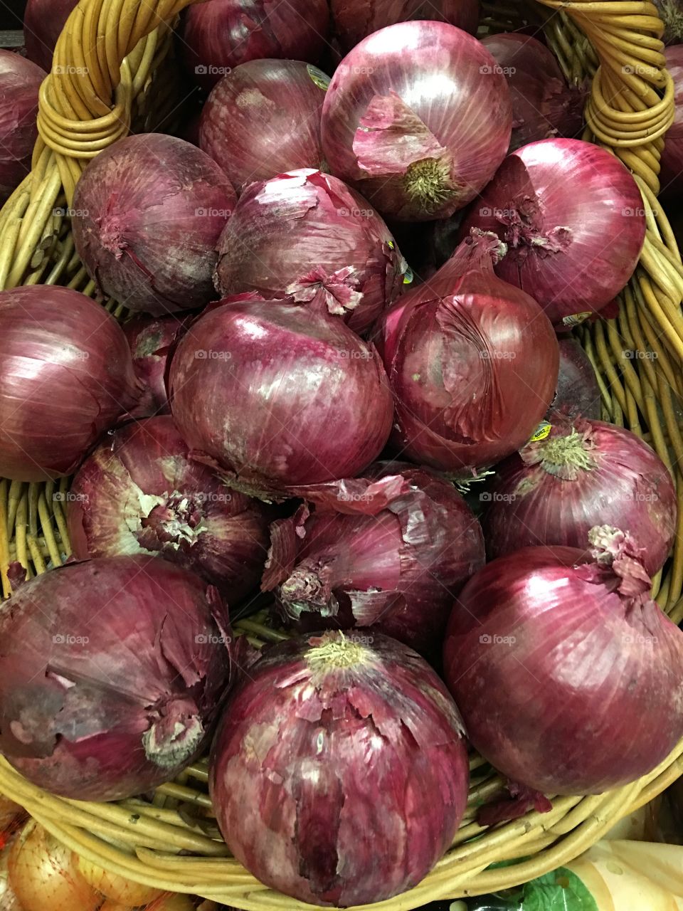 Wicker Basket Full of Red Large Onions!