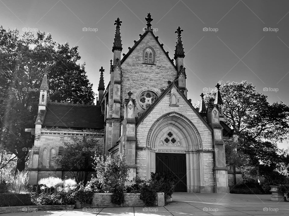 A beautiful gothic chapel in Crown Hill Cemetery in Indianapolis Indiana in the USA