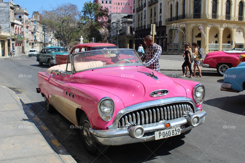 Pink classic car