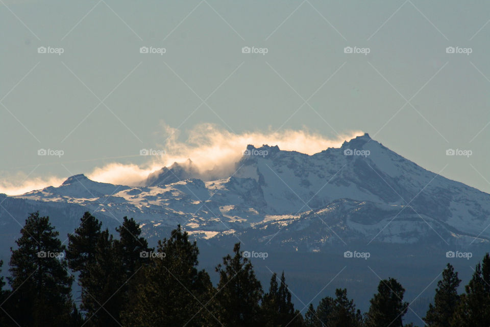 snow mountain clouds trees by mmcook