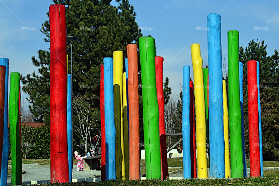 colorful wooden poles