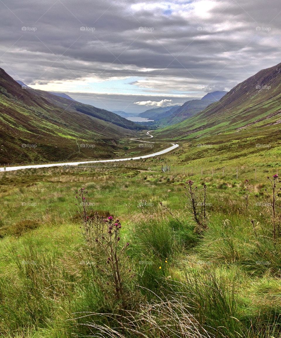 Road Trip through the scottish highlands Landscape 