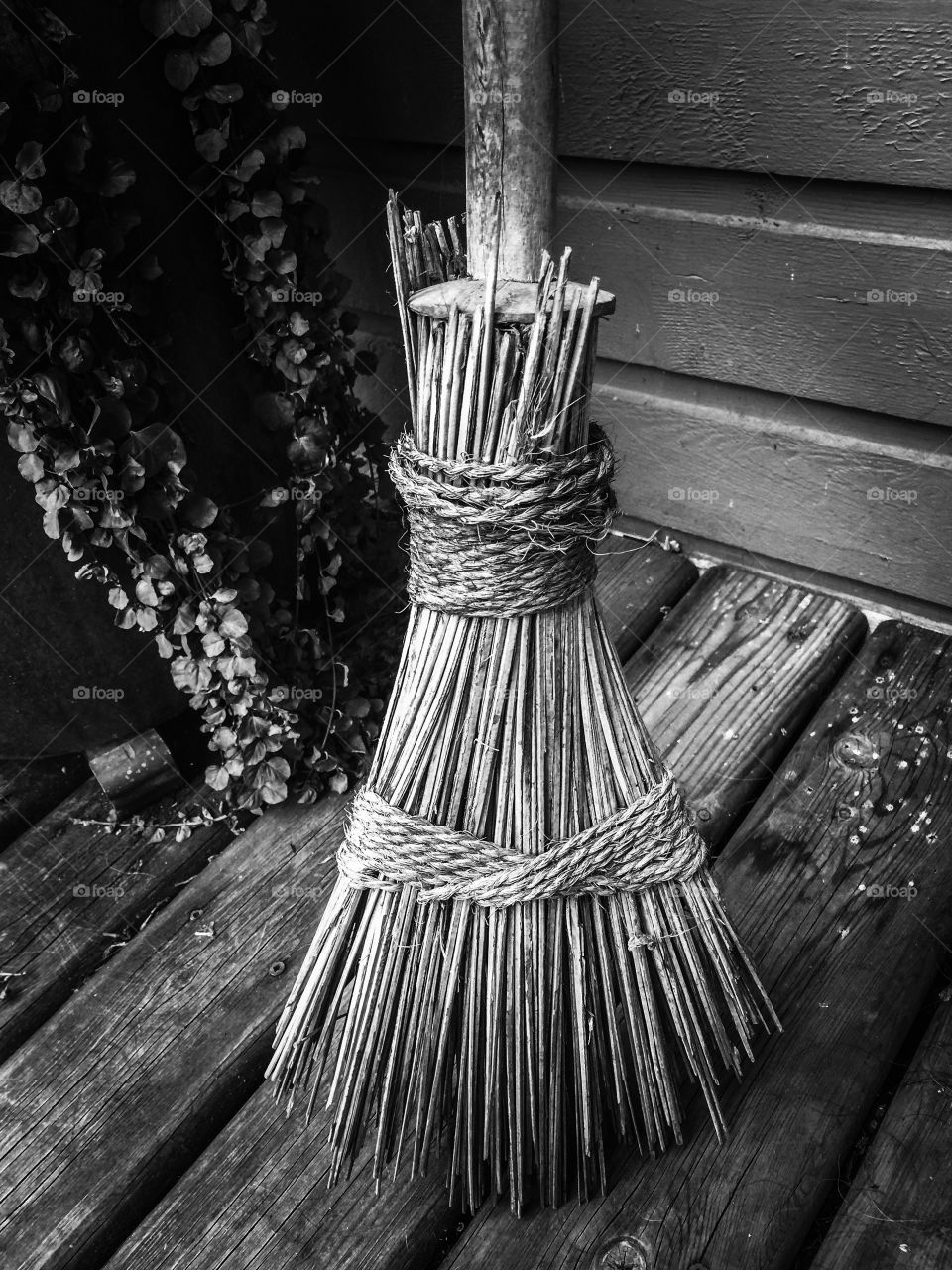 Old school super broom in pinhole black and white