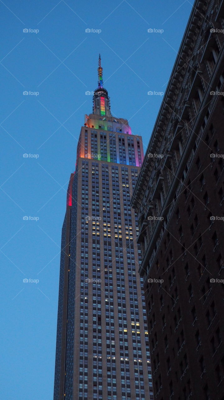 Empire State Building New York city dressed in rainbow colors for the gay pride festival parade