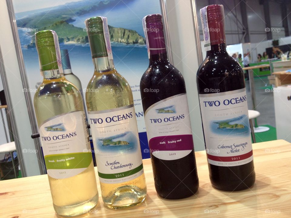 Two oceans wines on a exhibition table