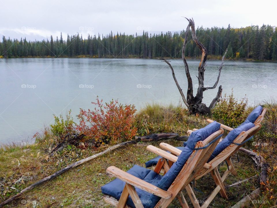 Deckchairs at the pond