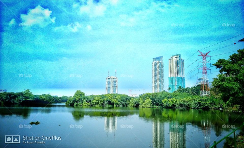 Buildings, Blue Sky, Trees, Water, Natural, Sri Lanka