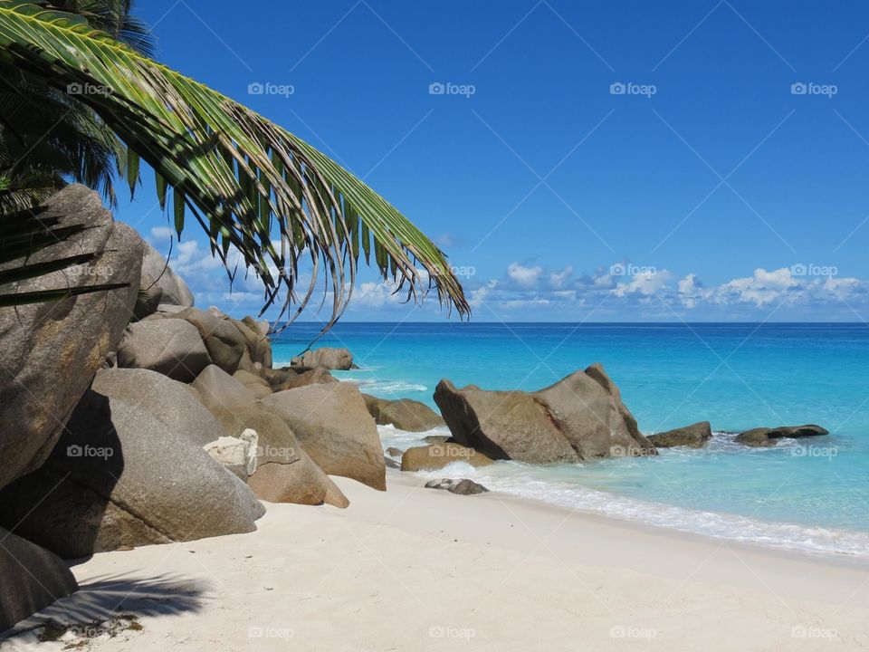 Blue idyllic sea at Seychelles