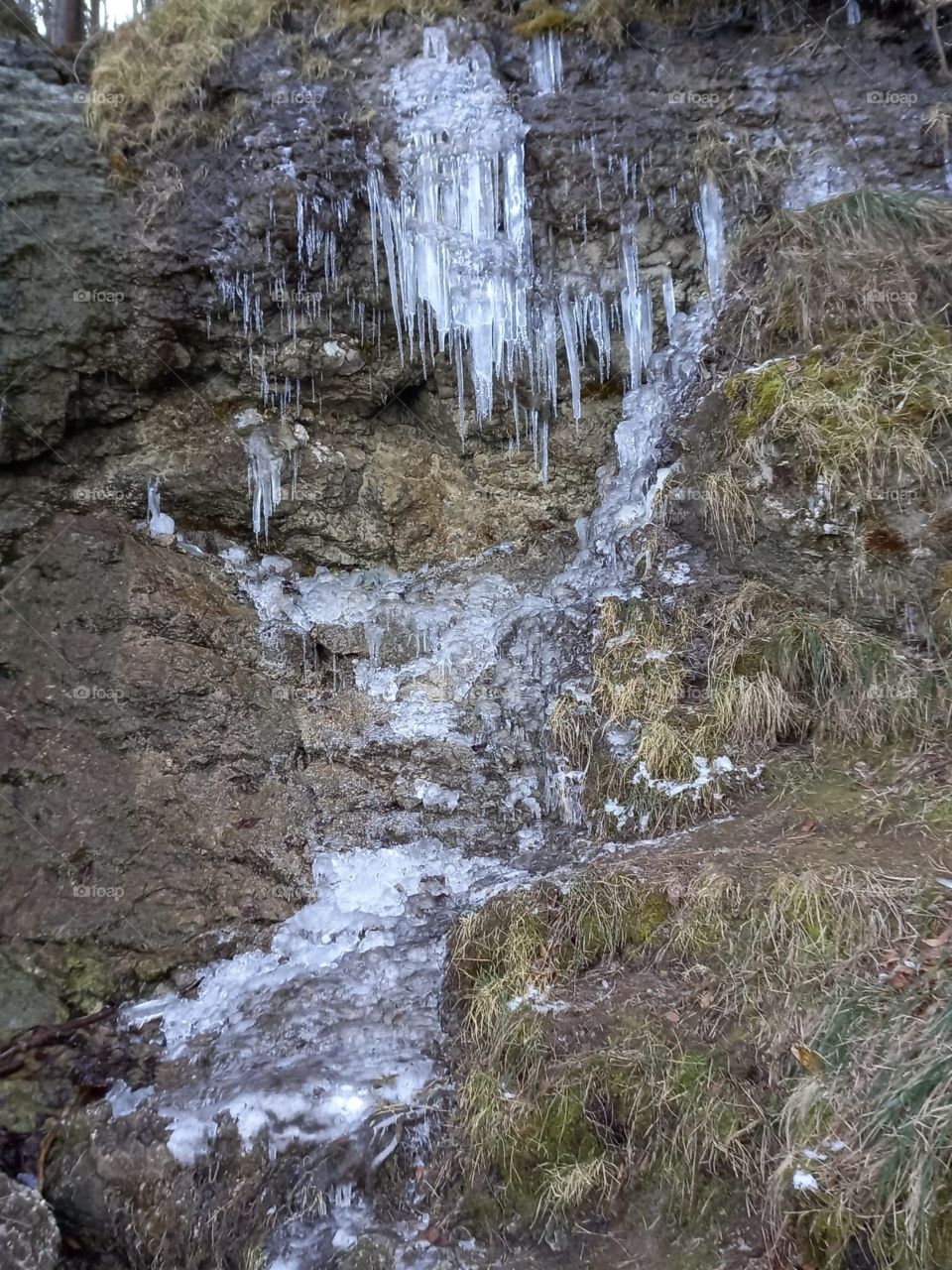Ice on Rocks in Cold Winter