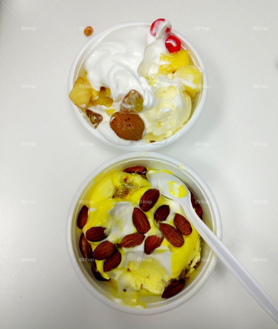 fruits, nuts and ice creams