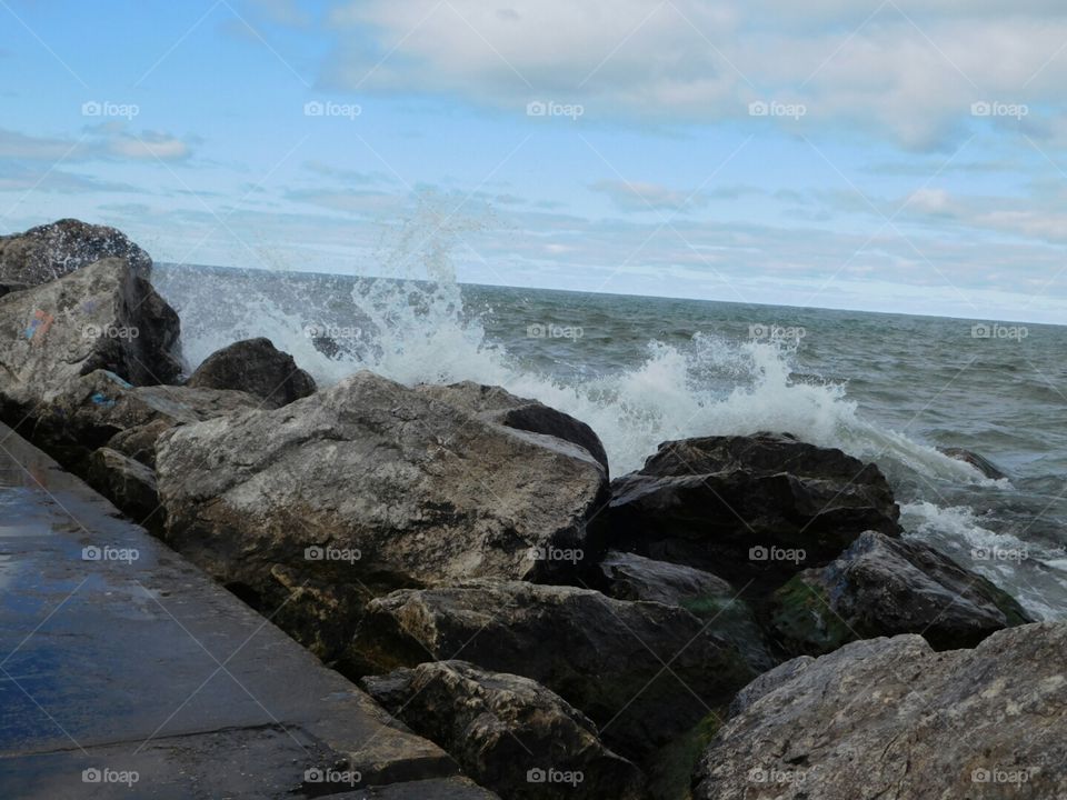 waves over pier