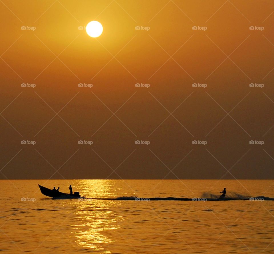 Rafting at sunset