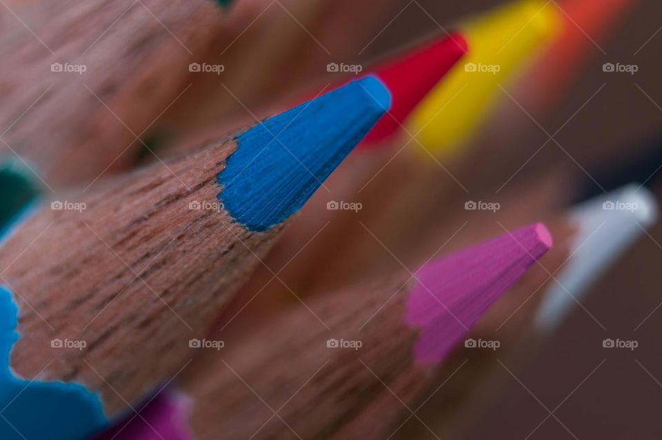 Macro view of color pencils.