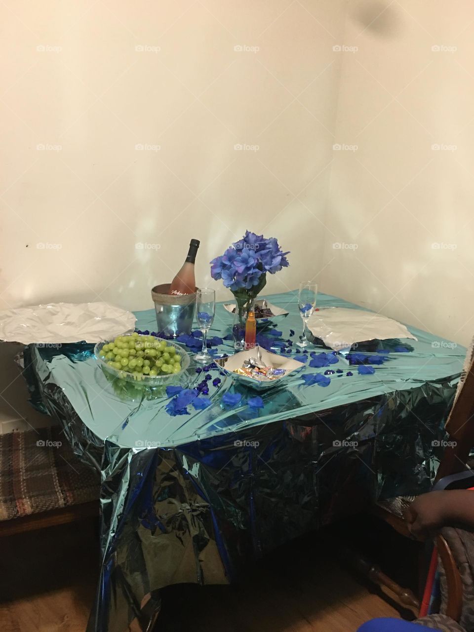 Romance setup with fruit and wine 