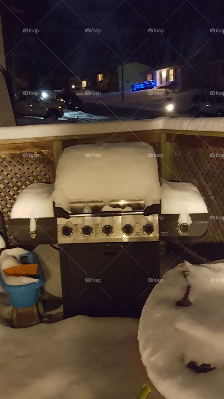 Snow covered grill