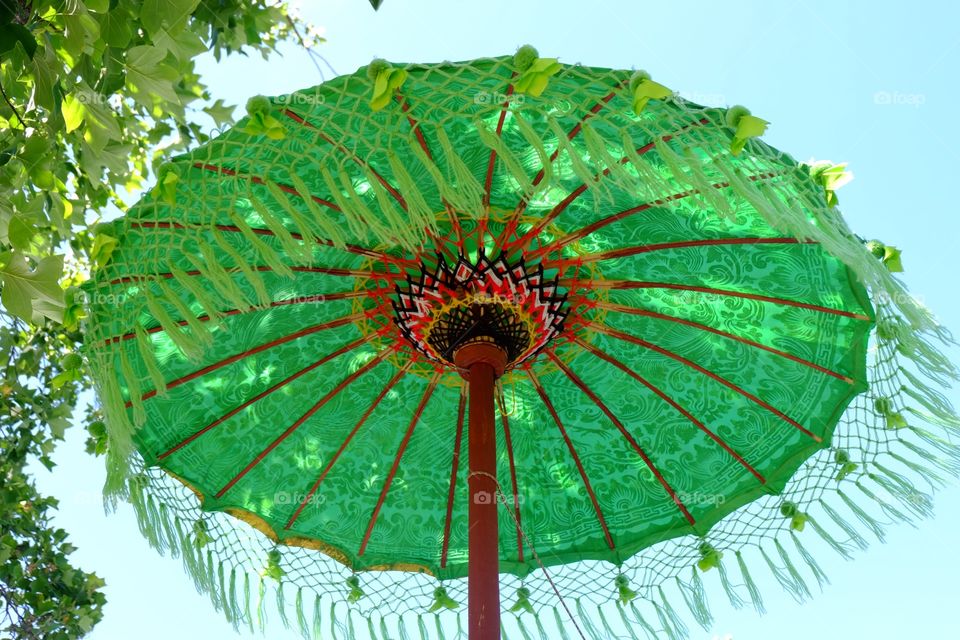 Green Asian fabric umbrella