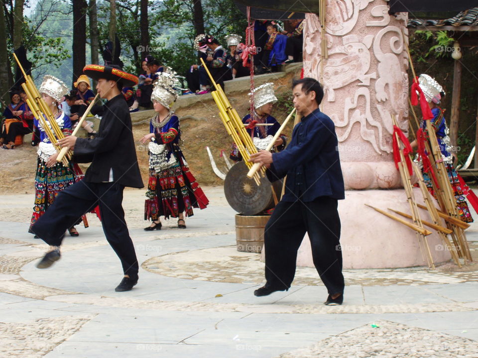 Miao Dancers and Musicians . Miao Village, Guizhou, China