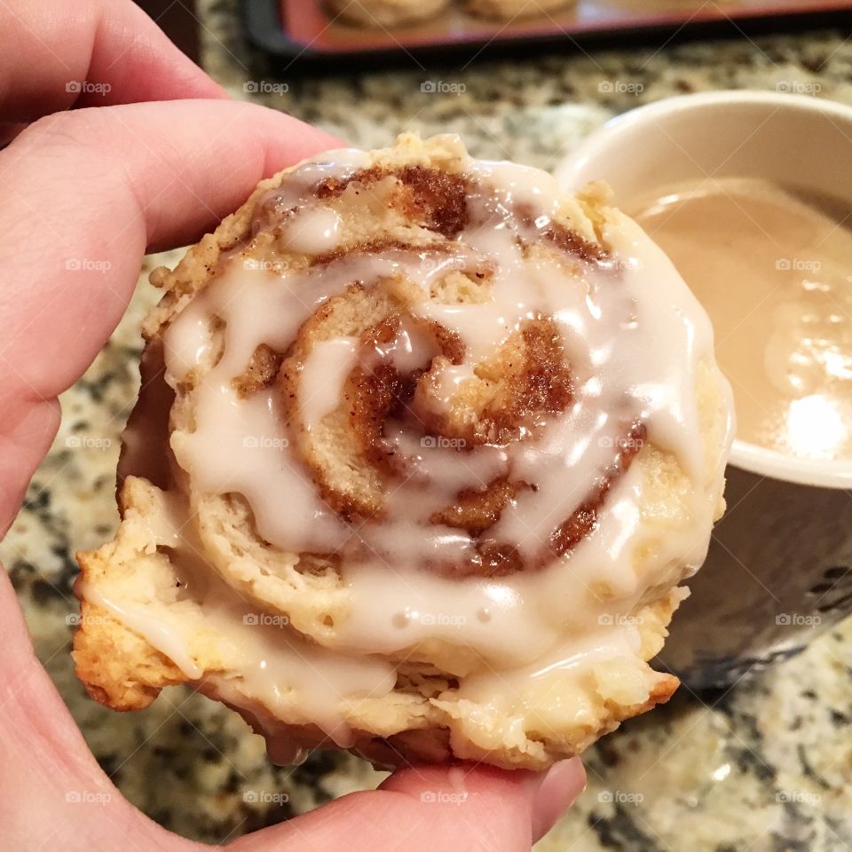 Homemade cinnamon biscuits and morning coffee
