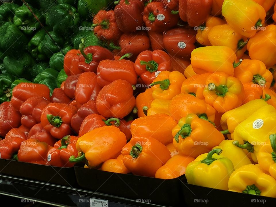 Green, Red, Orange and Yellow bell pepper