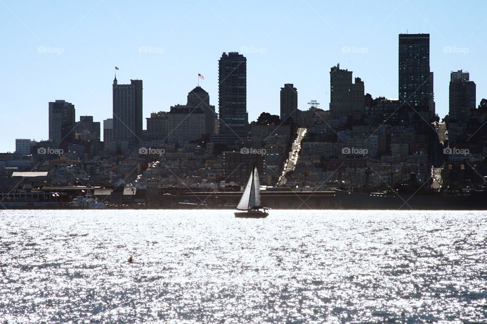 Cityscape with an yacht 