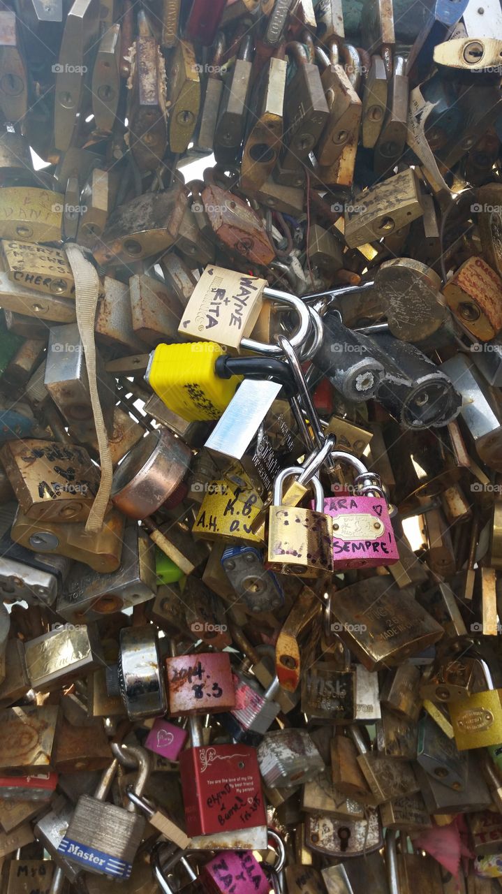 Love Lock Bridge Paris France. Traveled to France, placed lock on bridge