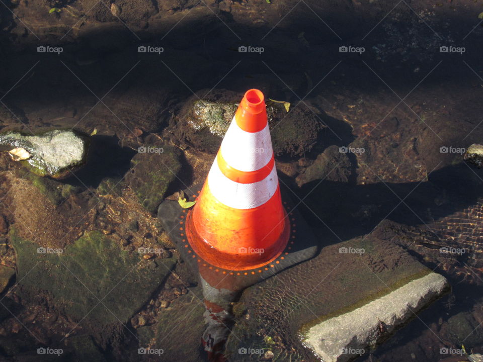 Traffic Cone in Creek