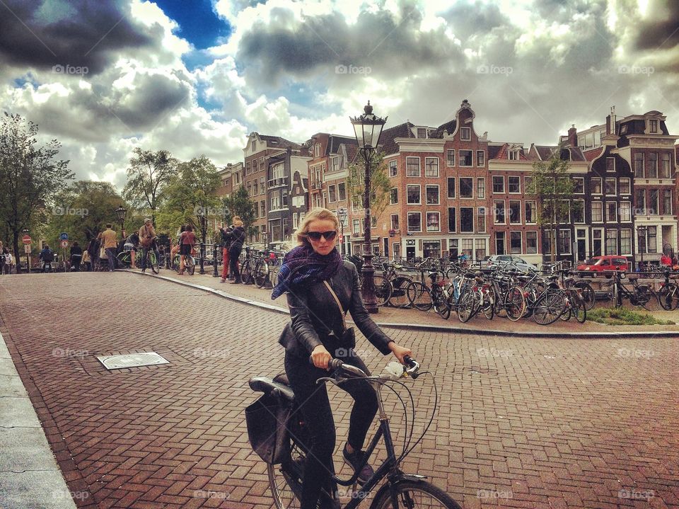 Girl on a bike in Amsterdam 