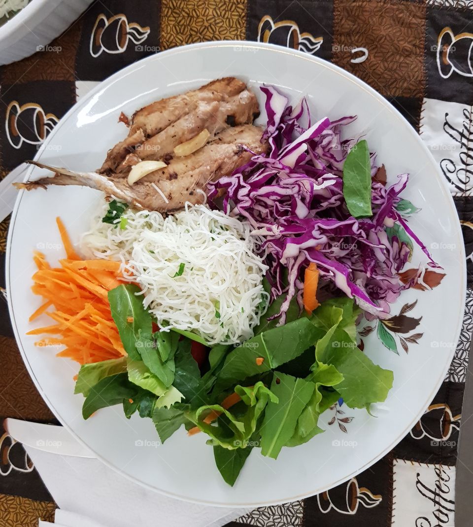 Vegetables and grilled fish