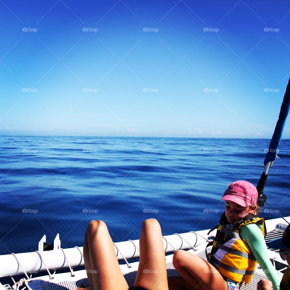 Sailing. Sailing on a catamaran in the Caribbean 