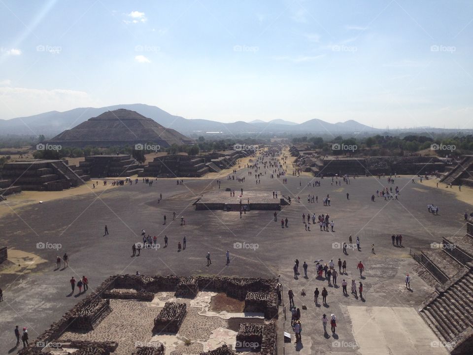 The arqueological site of Teotihuacán as seen from above, you can admire the inmensity of this antique City, this site is very near Mexico City