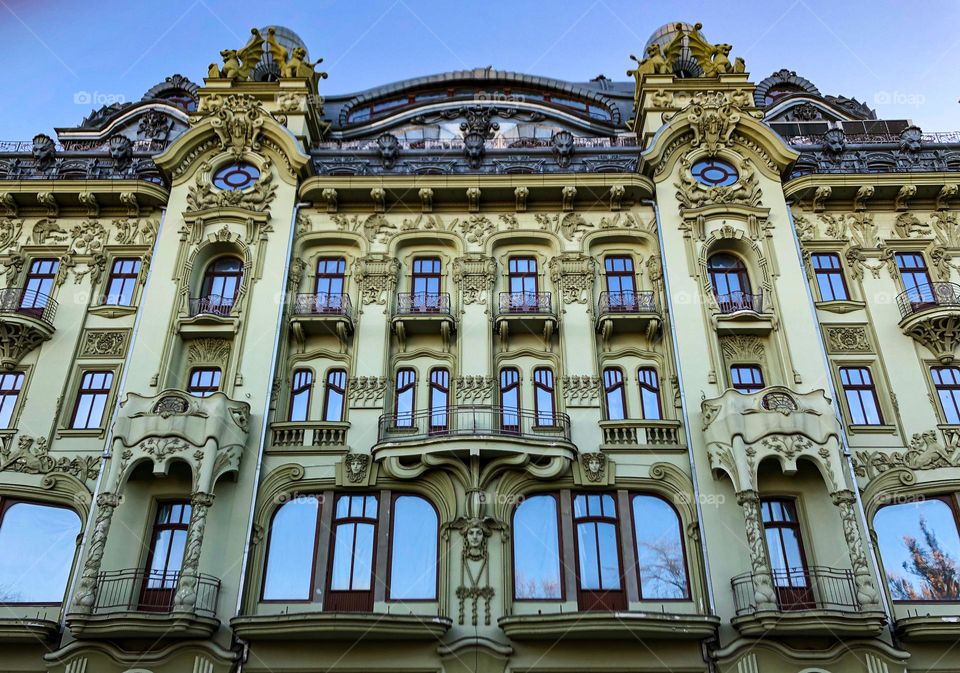 Green beautiful building of hotel in Odesa Ukraine 