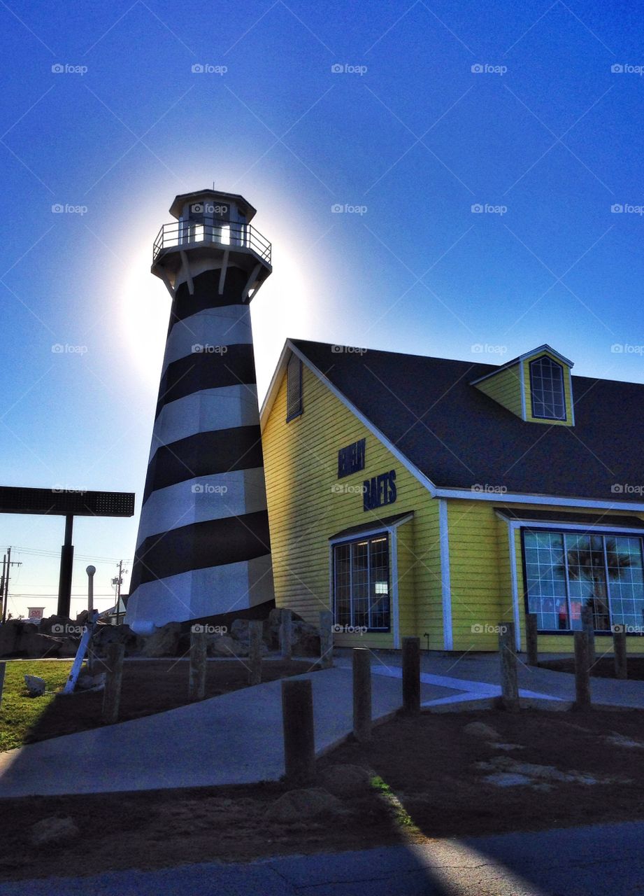 Lighthouse decor at seaside store
