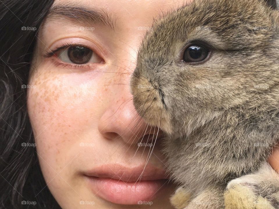 Beautiful girl and rabbit 