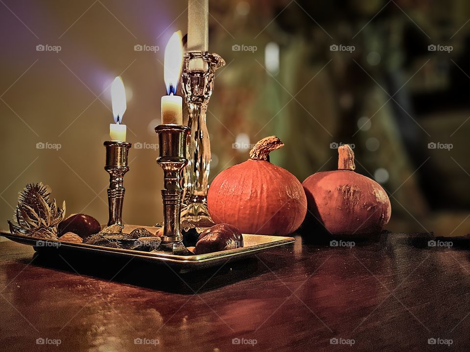 pumpkins and candles