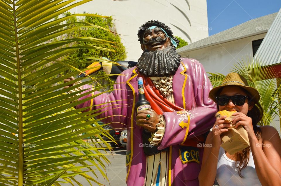 Pirate statue and a Jamaican patty 