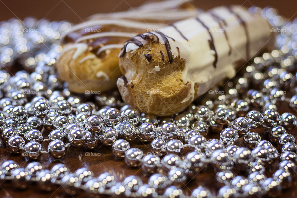 Close-up of sweet food and beads