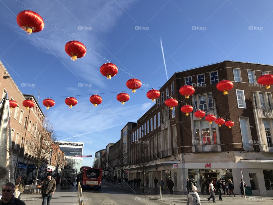 My home city of Exeter, celebrating the Chinese New Year with red balloons.