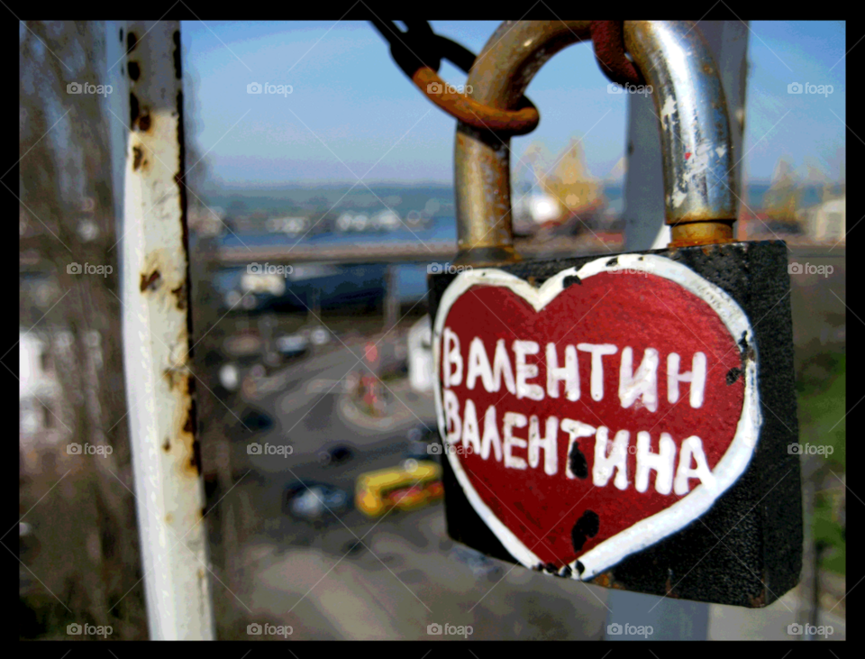 locked in love. a lock on a bridge in Odessa Ukraine, symbolizing the eternal love of Valentine and Valentina.